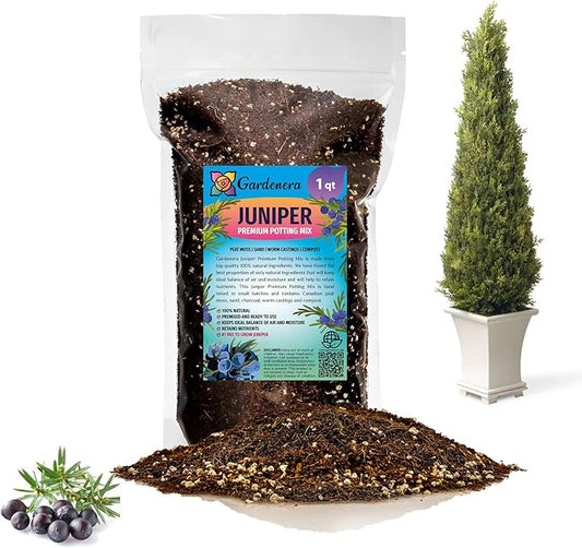 Premium Juniper Potting Soil Mix - Perfect Balance of Nutrients, Drainage, and Aeration for Healthy Juniper Trees - 1 Quart