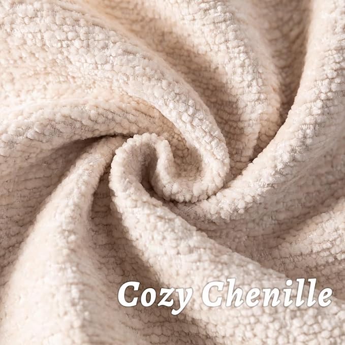 Beige Decorative Throw Pillow Covers 18x18 Inch Set of 2 Cozy Soild Chenille Cushion Cases Soft Textured Square Couch Pillows Cover Boho Accent Farmhouse Pillowcases for Sofa Bed