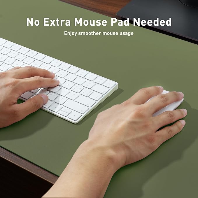 Aothia Desk Protector Mat, Mouse Pad, Non-Slip Waterproof PU Leather Desk Blotter, Laptop, Writing for Office and Home (23.6" x 13.7", Olive Green)