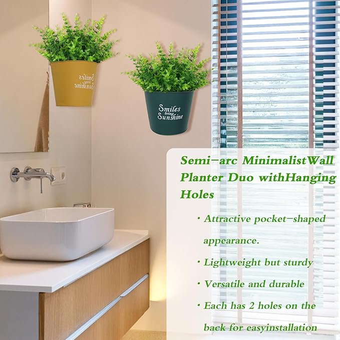 2 Pack Wall Planters with Artificial Plants Eucalyptus Wall Vases for Decor Fake Greenery Plants for Outdoor Indoor Home Bathroom Living Room Garden