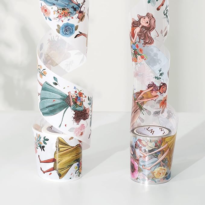 WT Carefree Wide PET Tape, Single Roll, Original Character Designs, Transparent Decorative for Journals, Planners & DIY Crafts