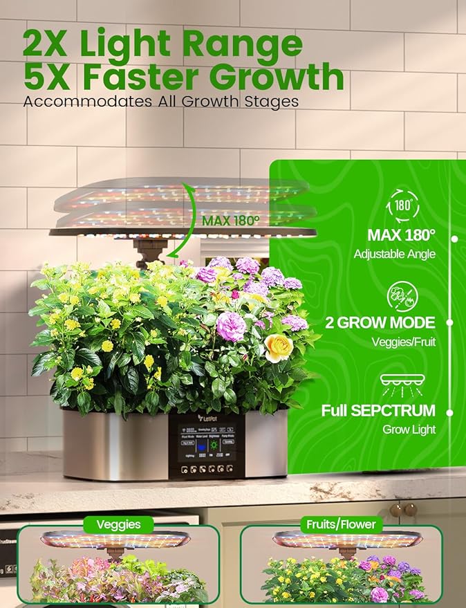 LetPot LPH-Max Hydroponics Growing System Kit, 21 Pods APP & WiFi Automatic Controlled Smart Indoor Garden with 36W LED Grow Light, Auto Drip Irrigation Kits, Self-Managed Nurturing & Watering