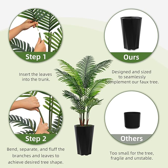 Artificial Palm Tree 5FT - Faux Plant with Black Diamond Planter - Tall Fake Tropical Areca Floor Plant Potted - Artificial Silk Tree for Home Office Living Room Decor Indoor