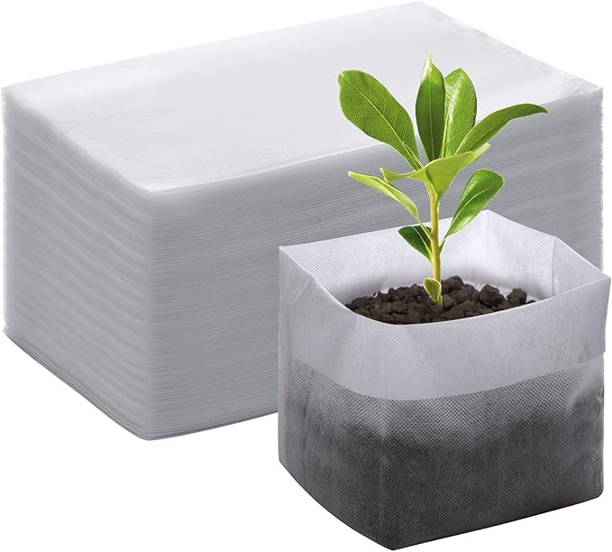 GREANER 100PCS Biodegradable Seedling Bags, 9.8x11 inches Thickened Non-Woven Plant Nursery Bags, Transplant Pots Grow Pouch for Vegetables, Flowers, Fruits, Trees, Home Garden Supply
