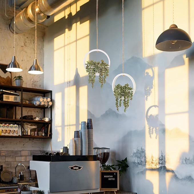 Floweroyal 2pcs Artificial Succulents Hanging Plants 12.2'' Fake String of Pearls in Pot with 8.3'' Lanyard for Indoor Outdoor Wall Decor.