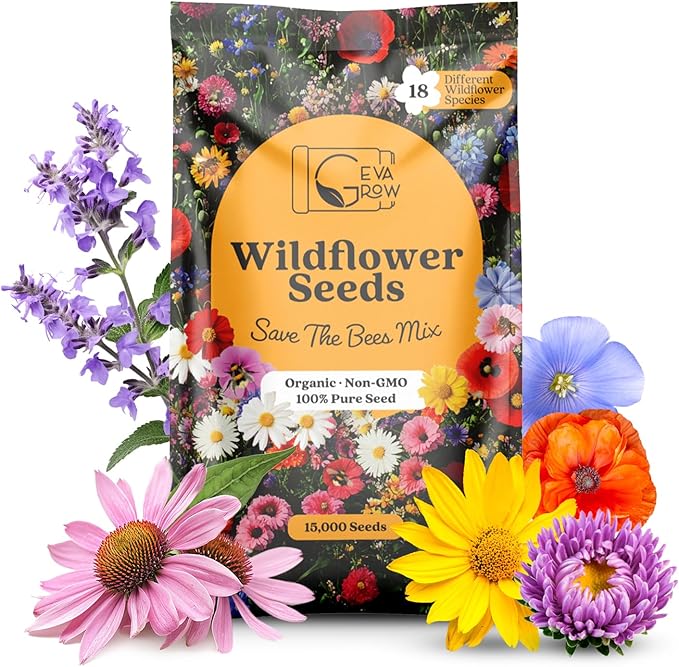 Save The Bees Wildflower Seeds – 1oz Packet (15,000+ Seeds, Covers 100 Sq Ft) | 18 Flower Varieties, Annual & Perennial | Organic, Non-GMO | Bee Friendly Garden & Potting Mix for Pollinators