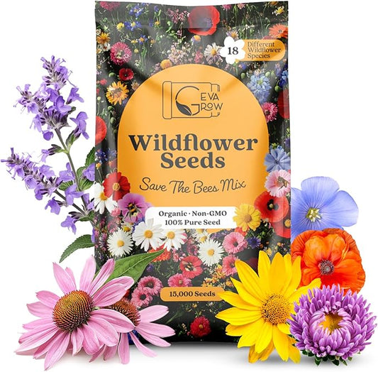 Save The Bees Wildflower Seeds – 1oz Packet (15,000+ Seeds, Covers 100 Sq Ft) | 18 Flower Varieties, Annual & Perennial | Organic, Non-GMO | Bee Friendly Garden & Potting Mix for Pollinators