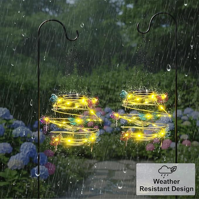 2 Pack Solar Outdoor Lantern Hanging Lights - 30LED Waterproof Solar Dragonfly Light Outdoor,Hanging Decor for Garden,Yard,Porch Patio,Lawn Backyard Landscape Pathway Outside,Gifts for Women