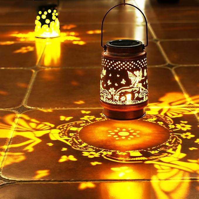 Homemory Solar Lanterns Fairy Lights Outdoor Waterproof Garden Decor Women Gifts for Birthday, LED Hanging Solar Lights Metal Lantern Decoration Outside for Yard, Patio, Backyard, Porch, Lawn