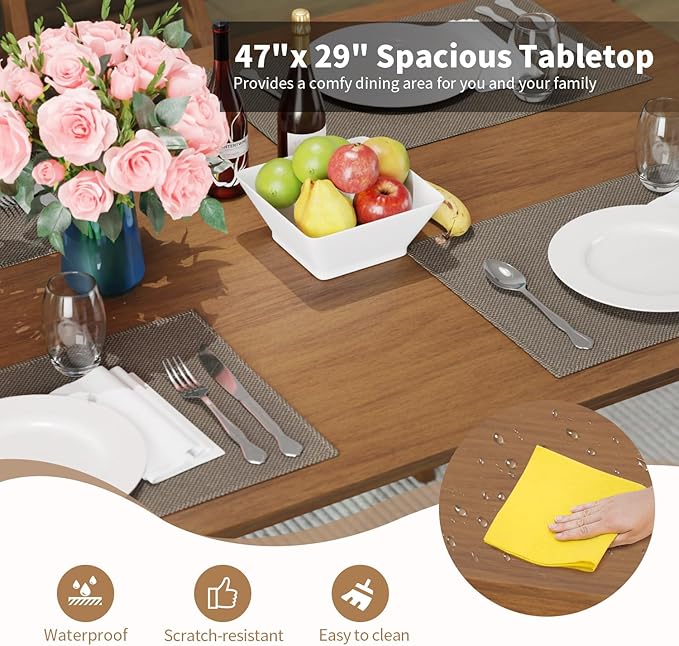 FDW 47 Inches Dining Table, Dining Room for 4 People, Small Rectangular Table for Kitchen, Quick Assembly, Small Spaces Modern Home Furniture Dinner Table, Natural