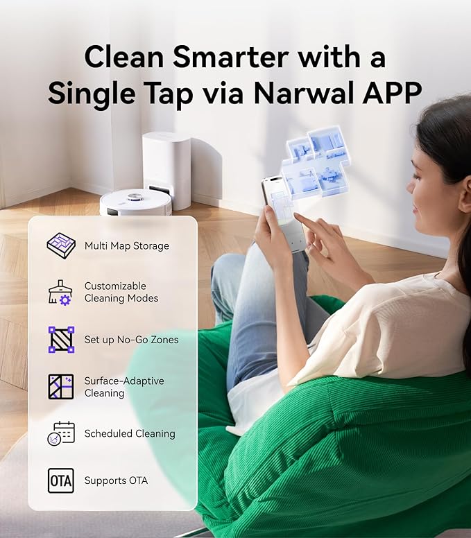 NARWAL Freo S Robot Vacuum and Mop Combo, 8000Pa Suction, 180 Days Hands Free, Self-Emptying Base, LDS Navigation, Obstacle Avoidance, Robot Vacuum Cleaner for Pet Hair & Hard Floors