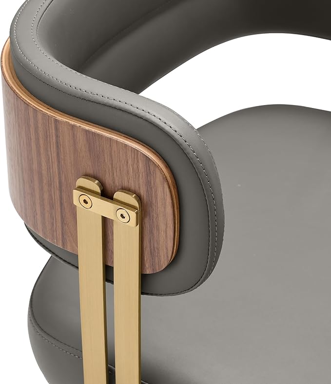 Modern Mid-Century Upholstered Leather Dining Chairs Set of 2 with Thick High-Resilience Foam, Walnut Wood Veneer,Dining Chairs with Anti-Slip Pads,Grey