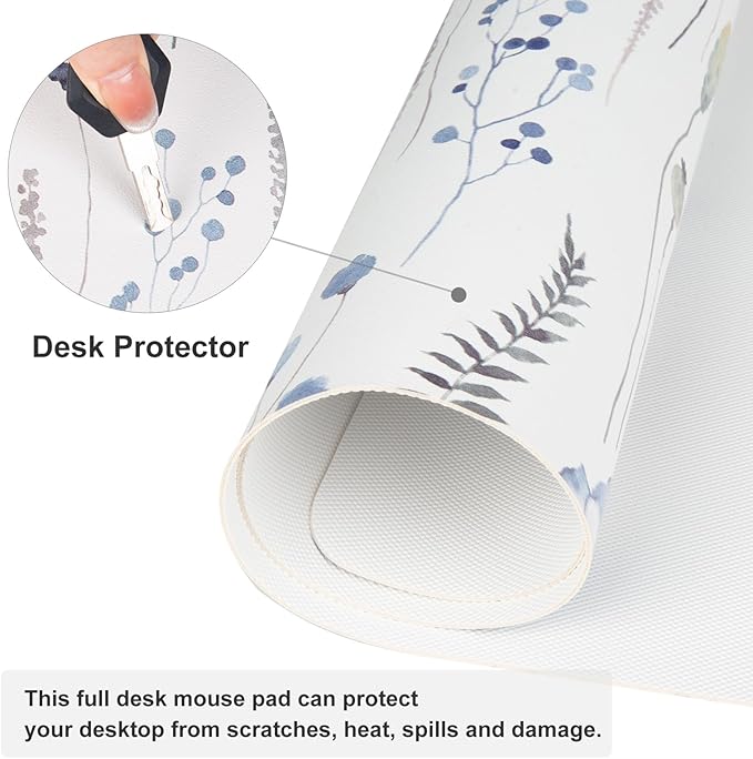 QIYI Large Mouse Pad for Desk, Floral Desk Mat for Desktop, Women Girls Office Décor Desk Accessories, PU Leather Waterproof Gaming Mousepad, Watercolor Flowers Desk Pad Computer Mat, 31.5" x 15.7"
