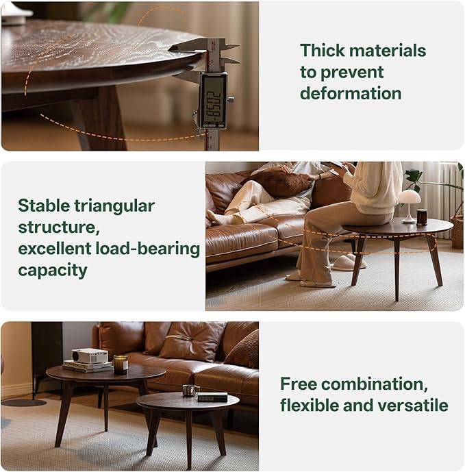 100% Solid Wood Round Coffee Table, Small Coffee Table w/Sturdy Legs, Wood Side Table for Bedroom Balcony Living Room (23.62" D x 13.78" H)