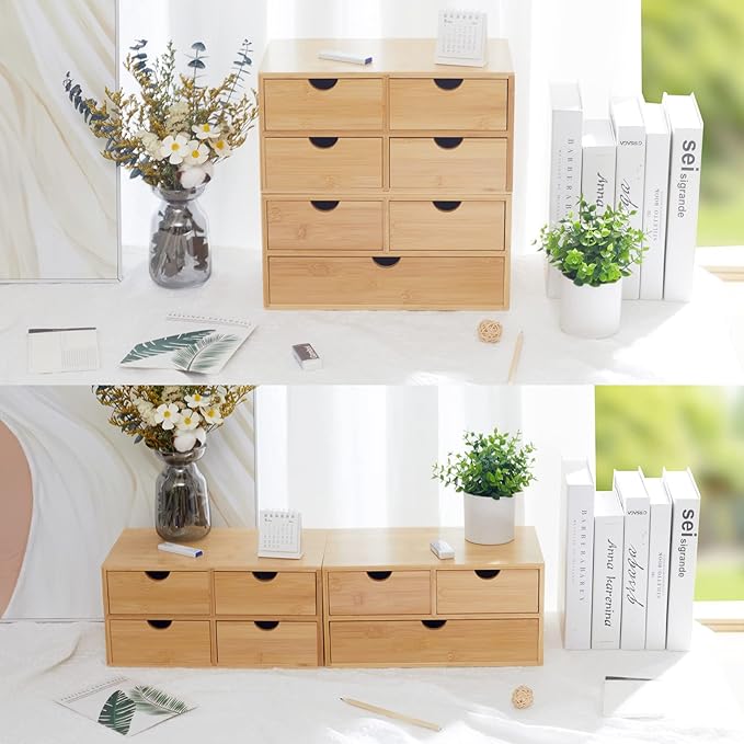 Bamboo Desk Organizer With Drawers Countertop Drawers 3 Drawers Counter Storage Box Corner Desk Organizer for Home Office No Assembly Required
