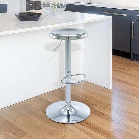 Brage Living Bar Stools, Adjustable Height Swivel Bar Stools, Metal Airlift Barstools, Backless Counter Height Bar Chairs for Kitchen Dining Room Pub Cafe 1Pc (Silver)