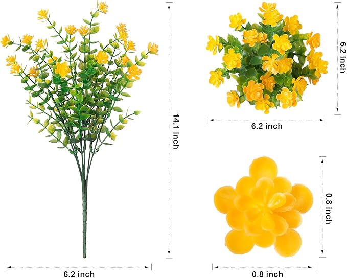 Ivydale Artificial Fall Flowers Plants Fake Mums for Autumn Outdoors Decoration, 12 Bundles Faux Plastic Daisy UV Resistant Greenery Bushes Shrubs for Home Porch Patio Garden (Yellow)