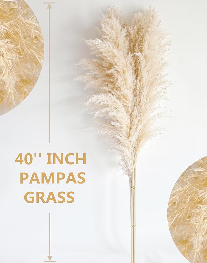 40" inch 40 Stems Natural Pampas Grass Decor Tall, pompas Grass, Tall Pampas Grass for Wedding, Party, Farmhouse, Boho Home Decor