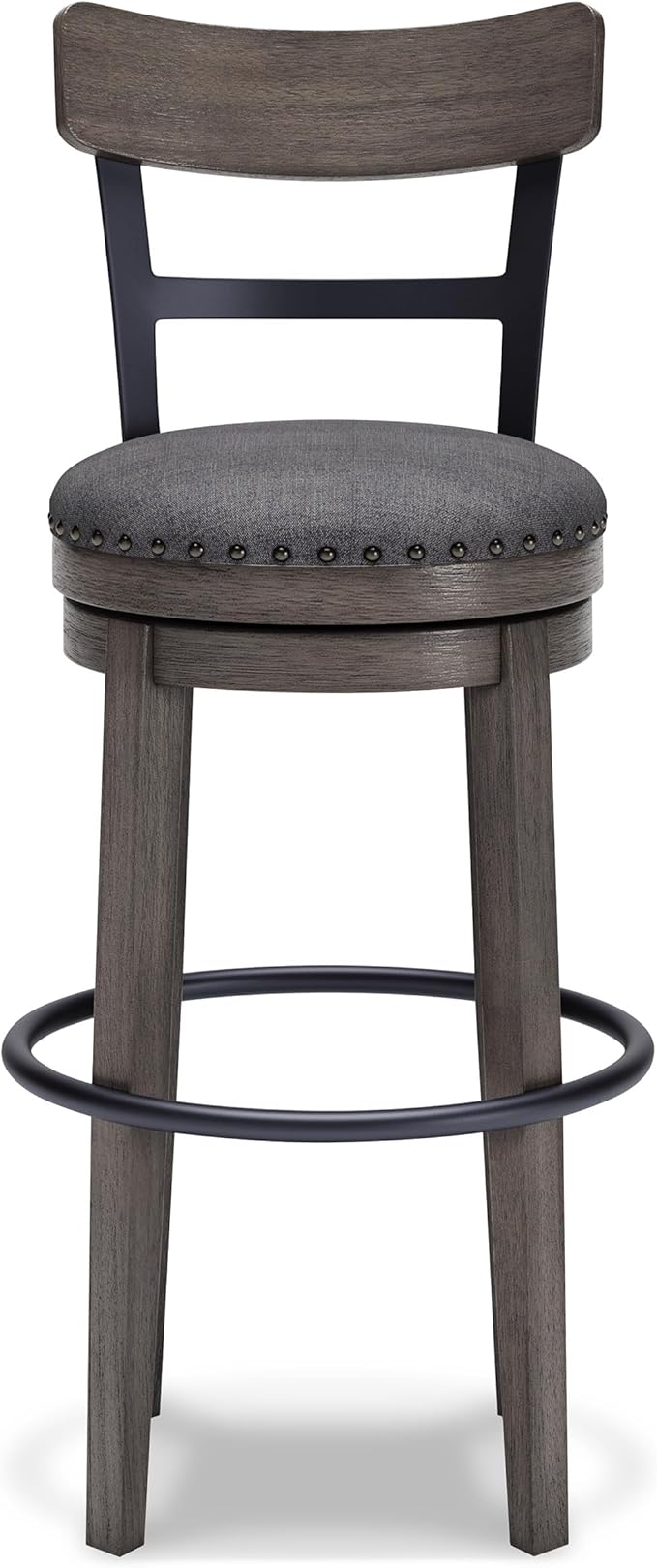 Signature Design by Ashley Caitbrook 30" Farmhouse Bar Height Upholstered Swivel Barstool, Gray
