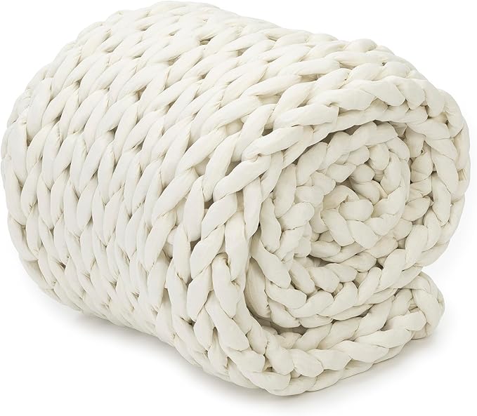 Nuzzie Chunky Knit Blanket - Breathable, Cooling, Hand Made Knit Throw Blanket for Sleep - Machine Washable, Stylish Decor Design (Cream, Throw | 12lbs | 44"x60")