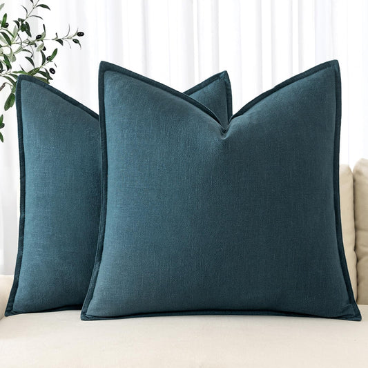 MIULEE Decorative Linen Pillow Covers 18x18 Inch Blue Boho Farmhouse Neutral Couch Throw Pillows for Bed Pack of 2 Accent Coastal Modern Pillowcase Summer Sofa Livingroom Home Decor