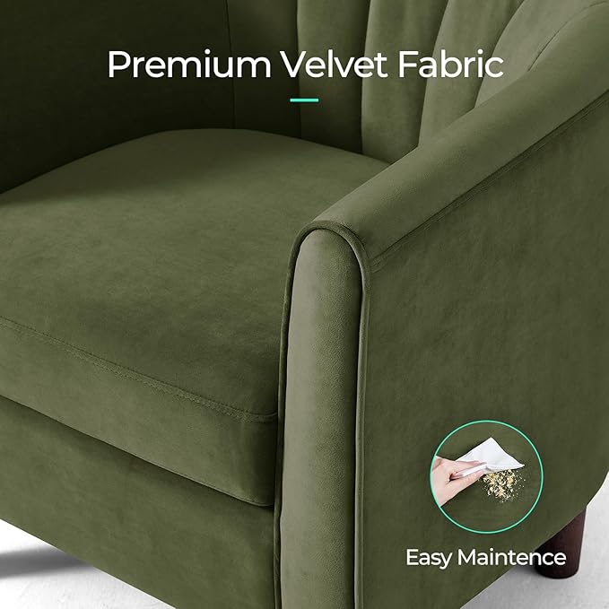 LINSY Accent Chair with Ottoman, Modern Armchair Comfy Barrel Reading Chair with Footrest for Living Room Bedroom Reading Room, Velvet, Olive Green
