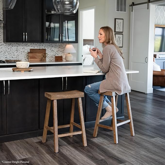 Maven Lane Kitchen Bar Stool, Modern Farmhouse Wood Barstool, Kitchen Island Chairs, Pub Bar Height Stools for Kitchen, Wide Comfortable Seat Backless Bar Stools, Vincent 31 Inch, Antiqued Natural