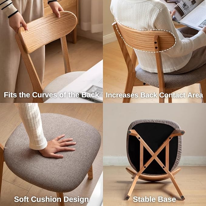 100% Solid Oak Wooden Dining Chairs - Practical Kitchen Chairs with Upholstered Cushion - Wood Chair for Dining Room, Kitchen (1, Natural with White Cushion)