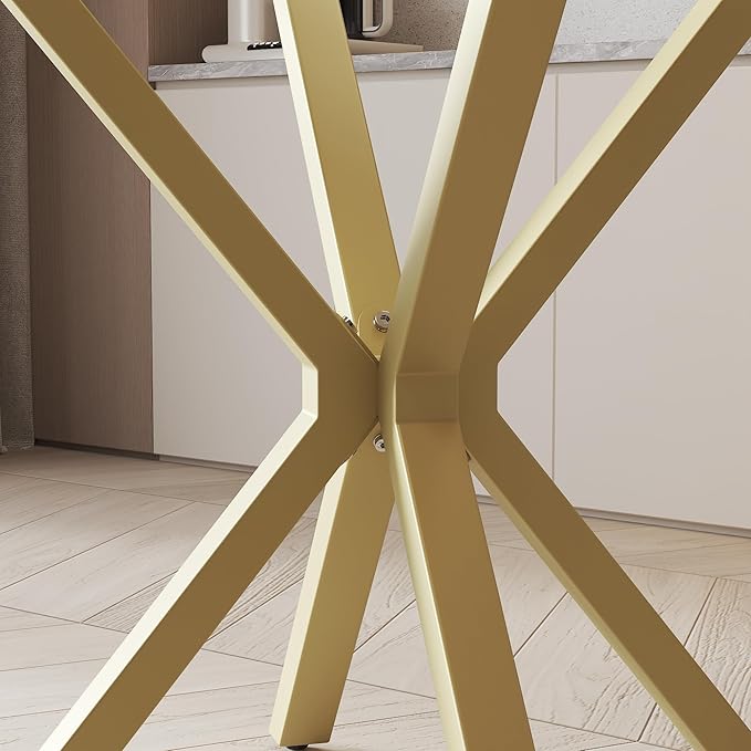 Tempered Glass Dining Table for 2-4, 36 Inch Round Kitchen Table with Gold Metal Legs Modern Dinner Table for Dining Room Kitchen