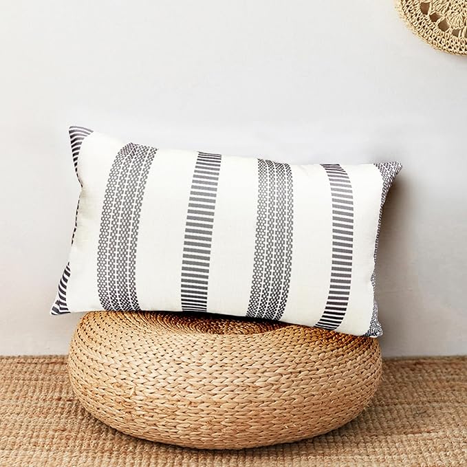 Decorative Throw Pillow Covers Set of 2 Light Gray Boho Striped Pillow Covers 12x20 Inch Throw Pillow Cover Linen Pillowcase Farmhouse Outdoor Pillow Covers for Couch Sofa Bed Living Room