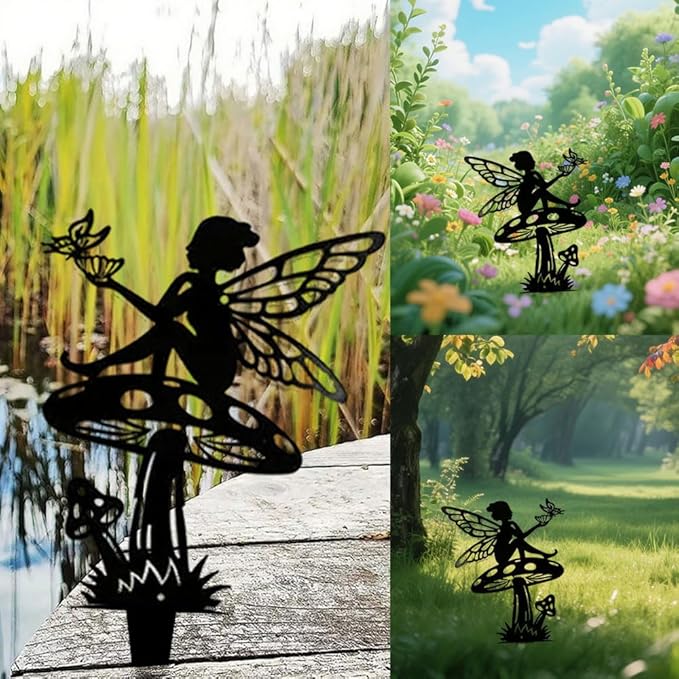 Garden Decorative Flower Elves 3 Piece Set, Metal Fairy Tale Statue, Suitable for Yard, Flower Pot, Lawn, Decoration Gift