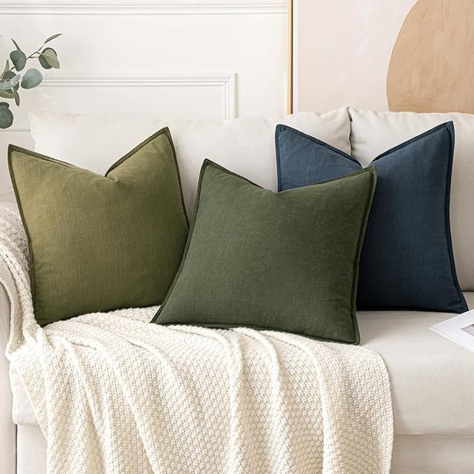 MIULEE Decorative Linen Lumbar Pillow Covers 12x20 Inch Dark Olive Green Boho Farmhouse Neutral Christmas Couch Throw Pillows for Bed Pack of 2 Accent Modern Pillowcase Sofa Livingroom Home Decor