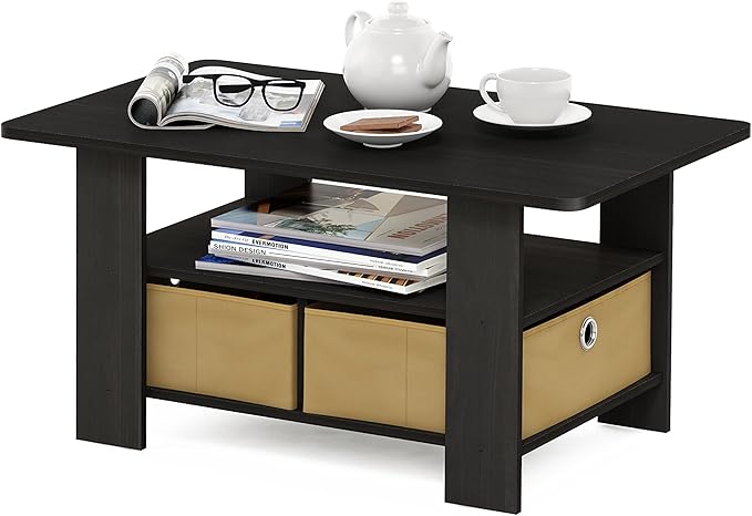Furinno Andrey Coffee Table with Bin Drawer, Dark Espresso/Brown