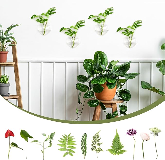 XXXFLOWER Wall Hanging Glass Terrariums，Clear Planters Propagation Station Glass Flower Vase,Air Plant Terrariums for Hydroponic Plants,Home Office Decor,Gifts,Heart-Shaped Set of 4