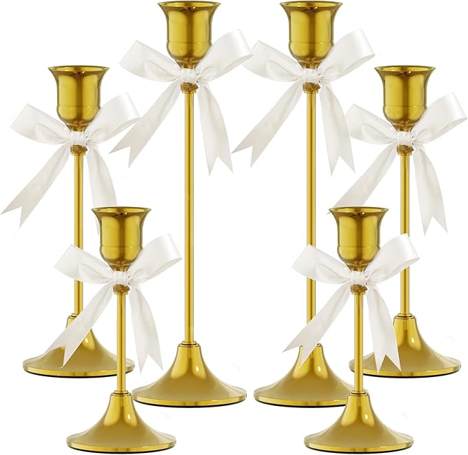 FSyueyun Gold Candle Holders Set of 6, Elegant Metal Candlestick Holders for Vintage Taper Candle Holders, Perfect for Table Centerpieces, Fireplace Mantels, Home Decor, Weddings and Party Decorations