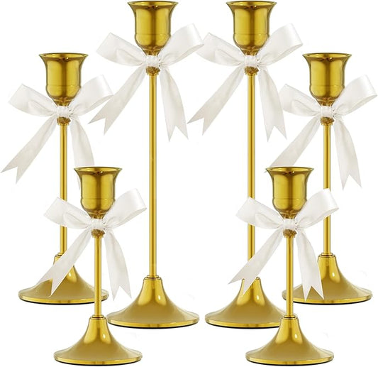 FSyueyun Gold Candle Holders Set of 6, Elegant Metal Candlestick Holders for Vintage Taper Candle Holders, Perfect for Table Centerpieces, Fireplace Mantels, Home Decor, Weddings and Party Decorations