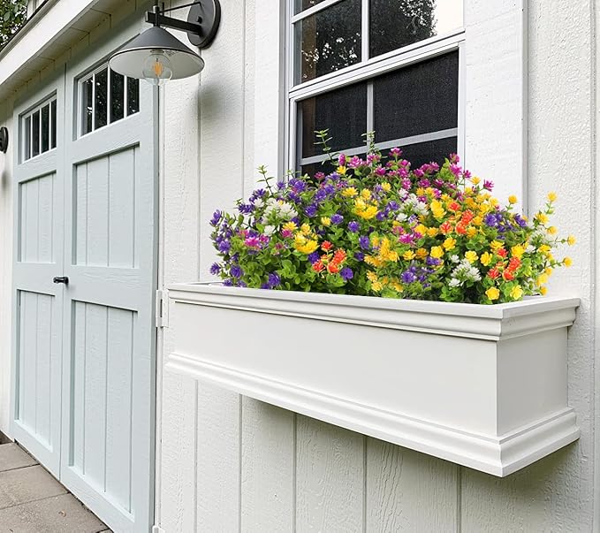 RECUTMS Artificial Flowers Outdoor UV Resistant Fake Plants Indoor Outside Hanging Planter, 12 Bundles Outdoor Fake Flowers UV Resistant Faux Plastic Plants Garden Porch Window Box Décor（Fuchsia）