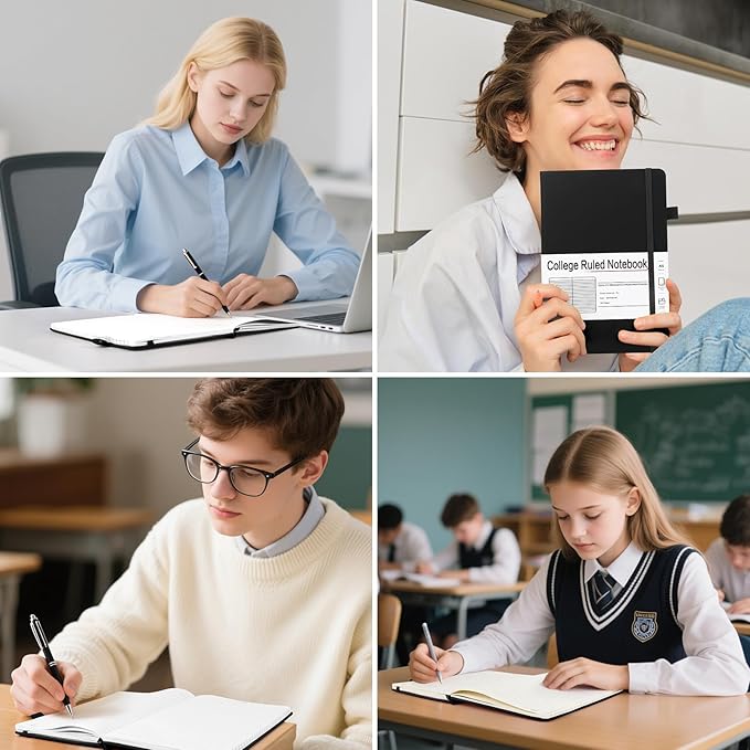 A5 Lined Journal Notebooks for Work, 192 Pages, Medium 5.7 x 8.3inch, College Ruled, Vegan Leather Hardcover Journals for Women Men,8 Pack