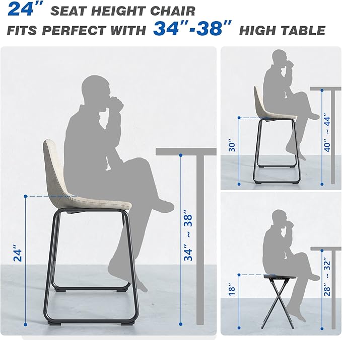 Rfiver Pu Faux Leather Bar Stools Set of 4, Industrial Pub Barstools with Back and Footrest, Modern Armless Bar Height Stool Chairs (Beige, 24" Counter Chair x4)