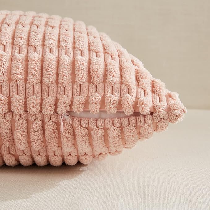 Fancy Homi 2 Packs Blush Pink Decorative Throw Pillow Covers 20x20 Inch for Living Room Couch Bed Sofa, Soft Striped Corduroy Square Cushion Case 50x50 cm, Rustic Farmhouse Boho Home Decor