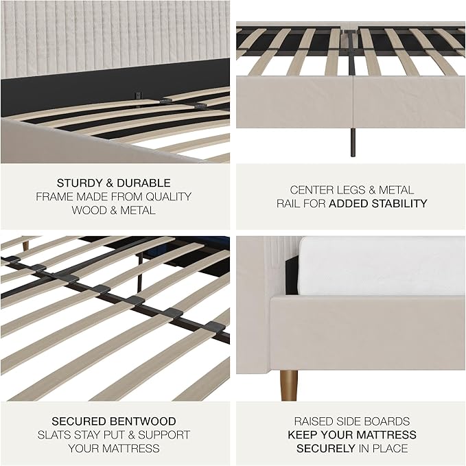 Mr. Kate Daphne Upholstered Bed with Vertical Channel Tufted Headboard, King, Ivory Velvet