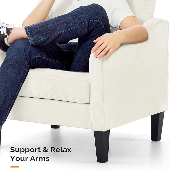 VINGLI Mid Century Modern Accent Chairs - Set of 2, Comfy Chenille Upholstered Side Chairs for Living Room, Bedroom, Play Room, Apartment, Office (Creamy White)