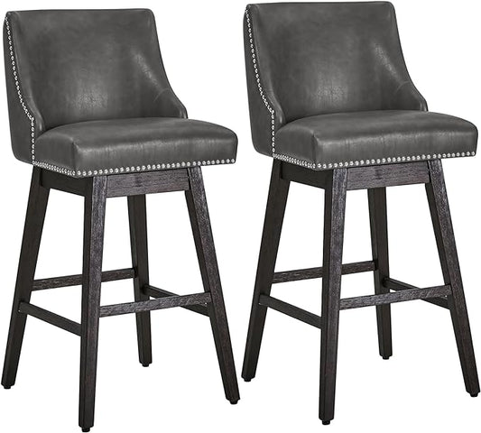 CHITA Counter Height Swivel Bar Stools Set of 2, FSC Certified Upholstered Counter Stools, Modern Swivel Barstools with Wood Legs for Kitchen Island, 30" Seat Height, Faux Leather in Retro Grey