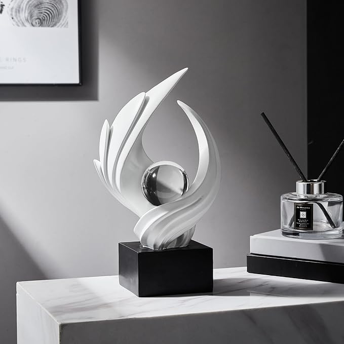 Abstract Art Sculpture, Resin Gold Decorative Statue, Modern White Ornaments for Living Room, Decorativas Modernas for Coffee Table, Entryway & Office Collectibles (White)