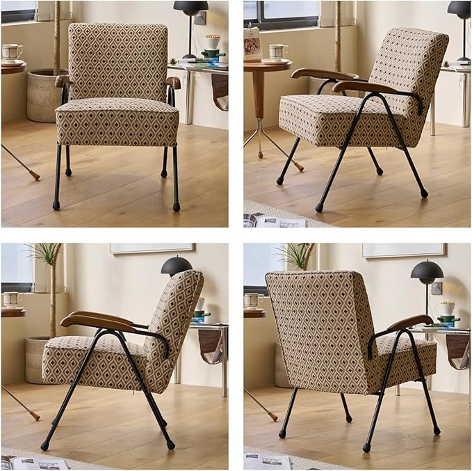 MFFM Fabric Armchair, Modern Accent Chair High Back, Living Room Chairs with Metal Legs and Soft Padded, Sofa Chairs for Home Office,Bedroom,Dining Room (Pattern)
