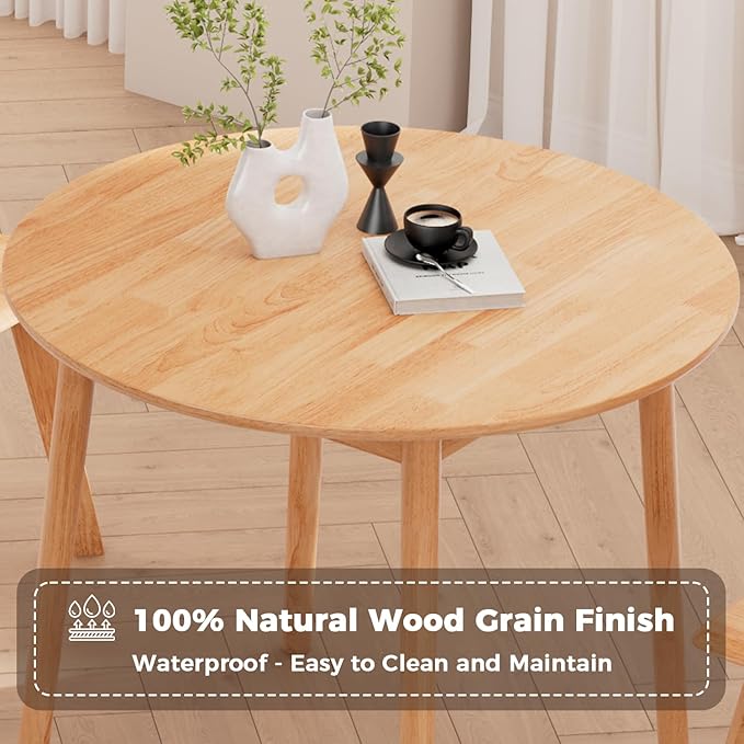 DELAVIN 31.5" Solid Wood Round Dining Table for 4, Farmhouse Small Kitchen Table for 2-4, Modern Office Table for Home Kitchen Apartment, Easy Assembly, Space Saving, Natural