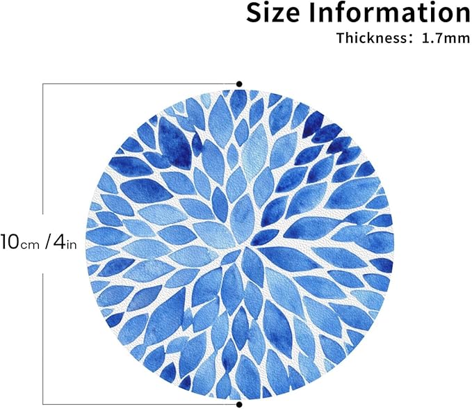 Blue Watercolor Flower Petals Coasters Set of 6 Coasters for Drinks Absorbent Double-Sided Leather PVC Coaster for Tabletop Protection Coffee Table Decor Ideal for Home Decor House Warming Gifts