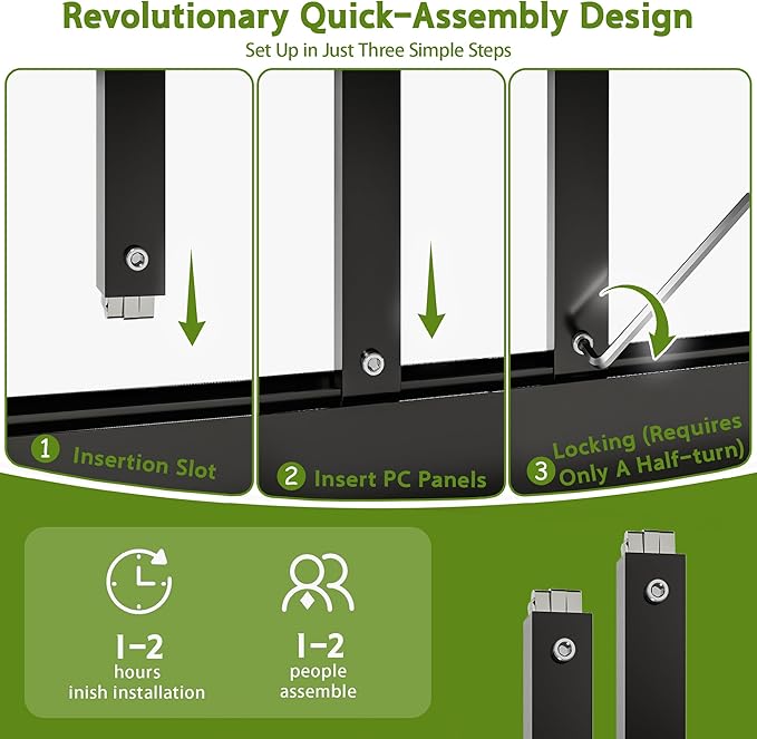 Wanan 8x16FT Greenhouses for Outdoors, Quick Assembly Polycarbonate Green House with UV Protection, Heavy Duty Windproof Aluminum Frame, Adjustable Roof Vent for Backyard or Outdoor Garden Use
