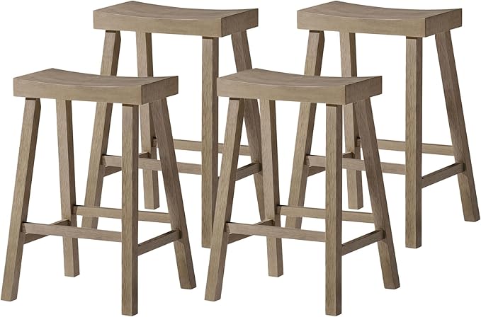Maven Lane Kitchen Bar Stool, Modern Farmhouse Wood Counter Barstool, Kitchen Island Stool, Counter Height Bar Stools for Kitchen, Wide Seat Backless Bar Stools, Vincent 26", Antiqued Grey, Set of 4