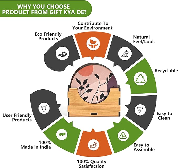 GKD Wooden Coasters for Drinks, Coasters Set of 6 with Holder, 3.5 inches Eco-Friendly Absorbent Coaster for Coffee Table, Bar, Drinking Glasses, Tabletop Protection (1, Modern Art)